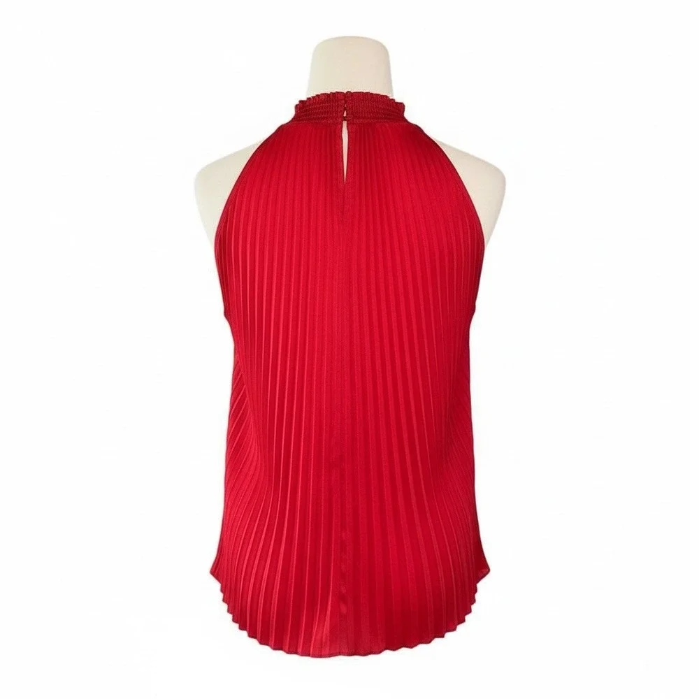 1 STATE Red Pleated‎ Mock Neck Sleeveless Halter Top Blouse Women XS - Picture 3 of 7